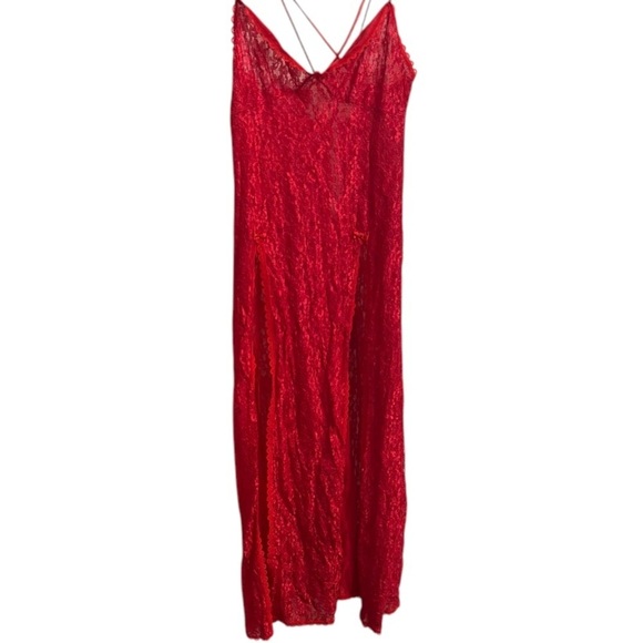 Red Nylon sheer Bodice long chemise Large vintage made in USA - Picture 3 of 8